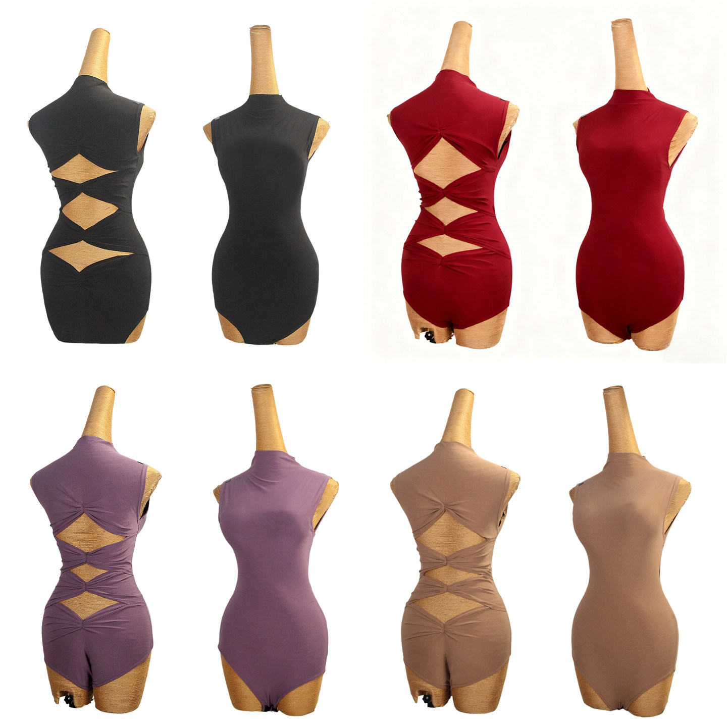 ZS镂空美背】拉丁舞国标舞无袖连体衣成人女舞蹈练功服上衣 Y418