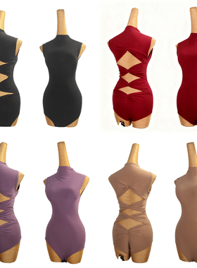 ZS镂空美背】拉丁舞国标舞无袖连体衣成人女舞蹈练功服上衣 Y418