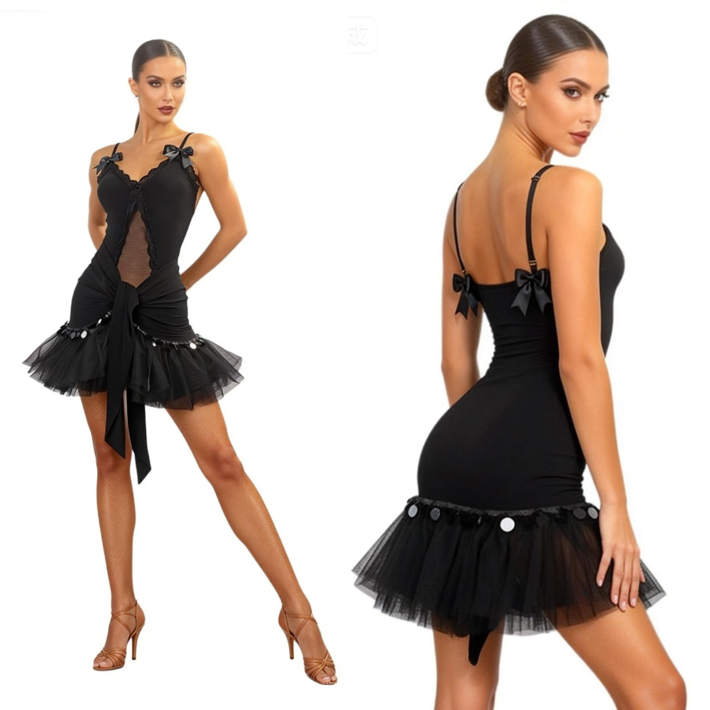 ZS拉丁舞成人女一片式系带半身裙练功服 围裙包臀巾 蓬蓬裙 L603