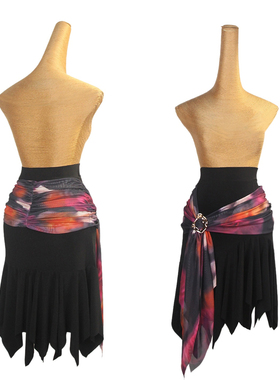 ZS落霞 拉丁舞裙不规则练习裙成人女跳舞裙伦巴舞蹈练功服 L618