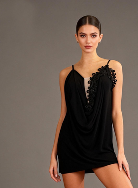 ZS南法风情 国标圈拉丁舞吊带连衣裙设计感花边成人女练功服 L585