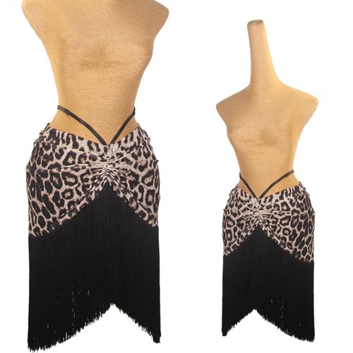 ZS豹纹迷影 拉丁舞半身流苏裙设计成人女舞蹈裙内置平角底裤 L586