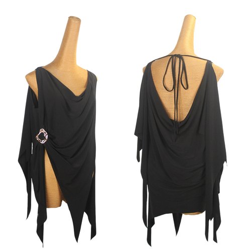 ZS曼波 拉丁舞宽松不规则上衣无袖舞蹈成人女夏国标舞连衣裙 L595