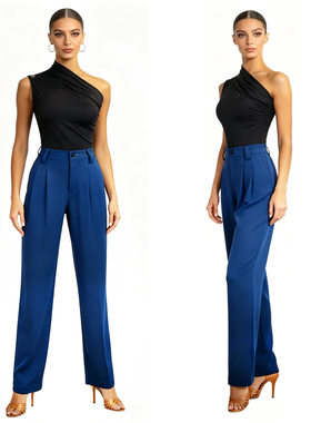 吸引力蓝】拉丁摩登舞舞蹈国标舞裤女练功服 修身垂坠小脚长裤K50