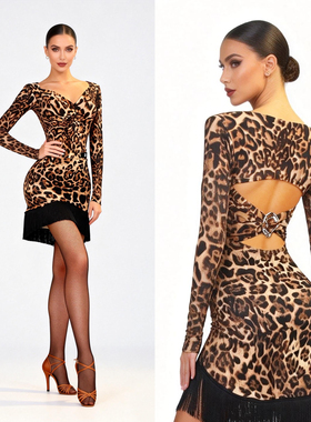 ZS新款拉丁舞服长袖美背金扣连体服 练功上衣国标女生跳舞衣 Y411