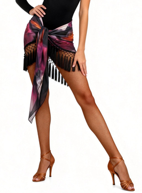 ZS落霞 拉丁舞裙编织流苏弹力网短臀巾女练功服国标舞蹈腰带L527K