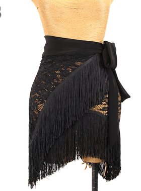 ZS拉丁舞服蕾丝臀巾 流苏动感显腿长女成人练功服练习半身裙 L446