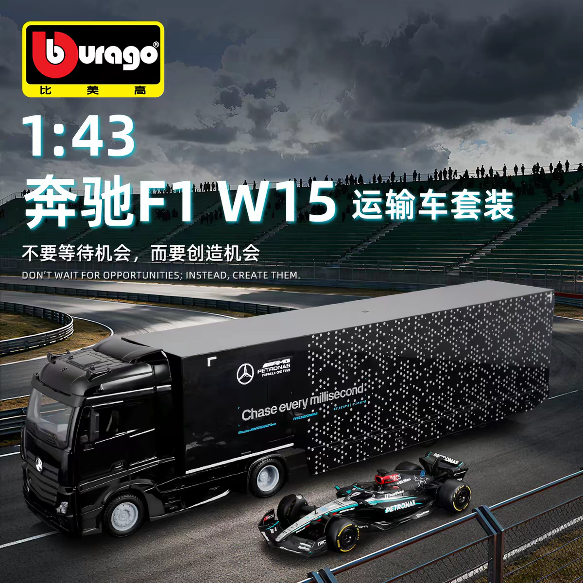 比美高1:43奔驰2024法拉利F1货柜运输车套装仿真合金模型勒克莱尔