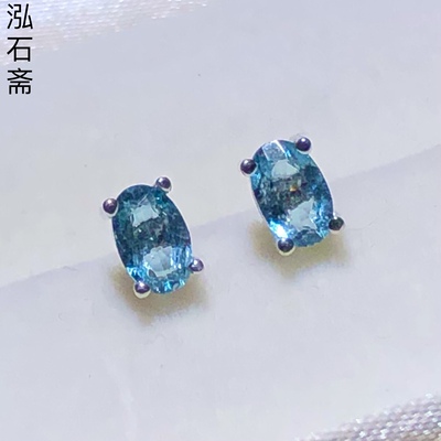 QQ0987 天然托帕石耳钉帕拉伊巴蓝耳坠女彩色宝石简约款6/4mm