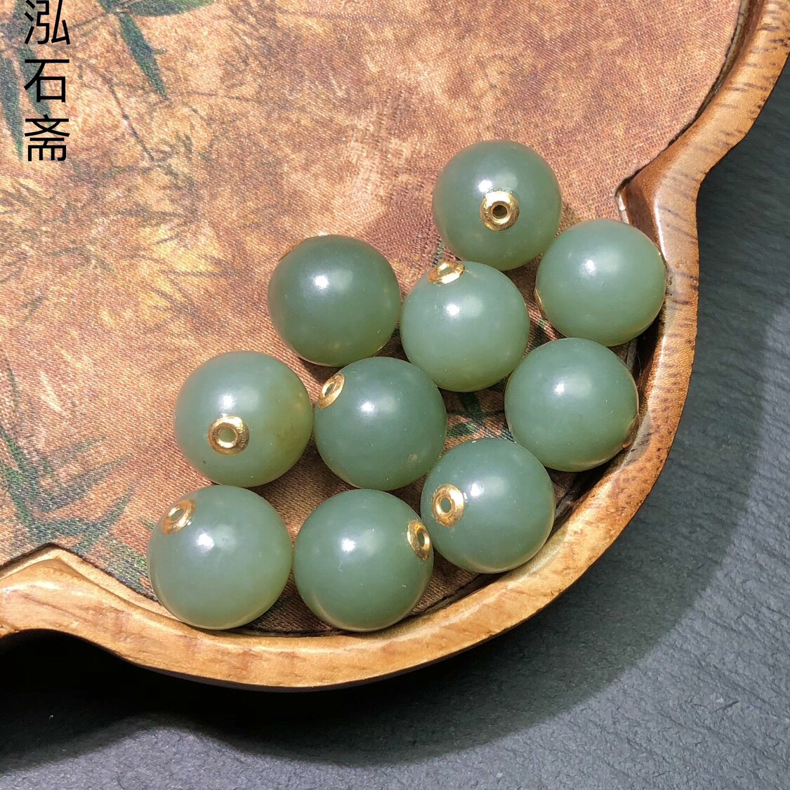 1A274 天然和田玉且末蓝路路通转运珠18k金吊坠单散珠diy12mm细料