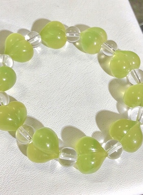 53A97 天然萤石屁桃爱心手链14mm青柠色爱心屁股手串男女情侣礼