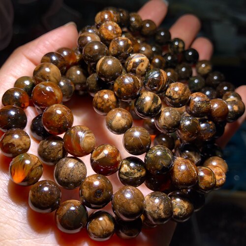 缅甸天然翳珀药珀手串单圈根珀佛珠串锁骨链琥珀首饰花蜡首饰礼物