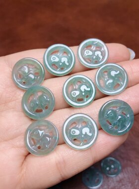 B009 天然A货翡翠兔子圆牌吊坠蓝水翡翠玉兔DIY手链15-16mm