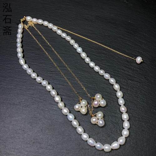 Z885 天然珍珠项链满天星双层叠戴款米珠6mm套链