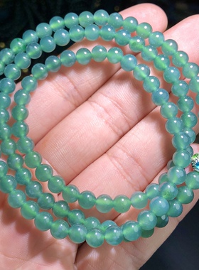 OO0455 天然A货翡翠蓝水翡翠佛串高货冰蓝水约6mm多圈手链v料手串