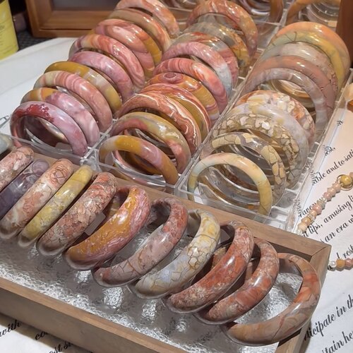 2A47天然阿拉善玛瑙手镯一物一图海洋玛瑙碧玉国风正装宽版妈妈镯