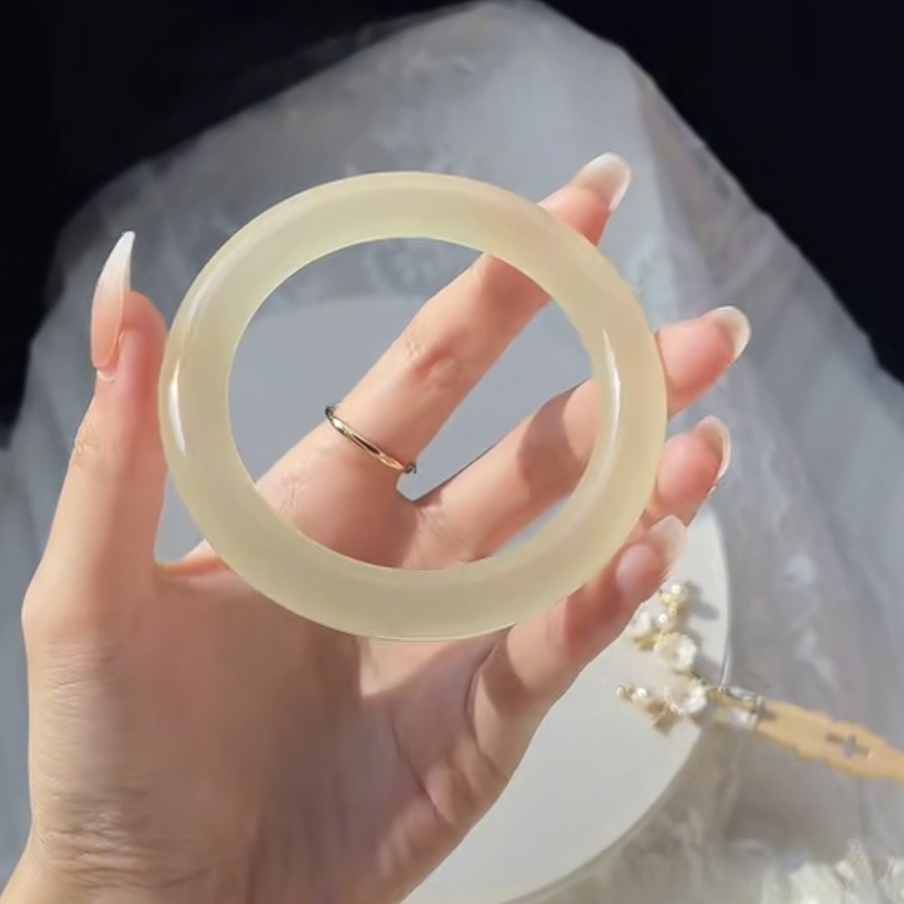 天然玉石手镯像黄口和田玉汉白玉阿富汗玉圆条美人条猫眼支持复检