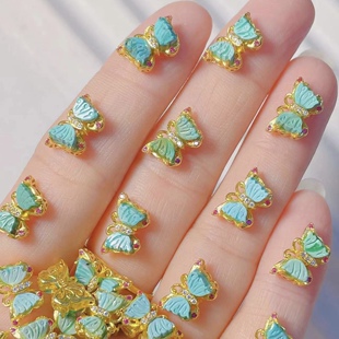 B856天然绿松石蝴蝶配件S925银古法银镀金通孔吊坠新配饰12 7mm