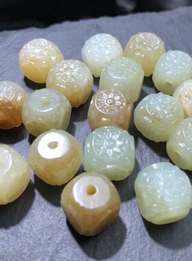 天然和田玉且末糖梅花方糖散珠单珠吊坠糖白10mm手链配饰