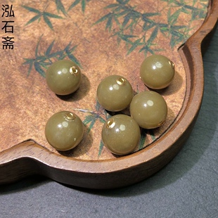1A270 天然和田玉糖料转运珠吊坠18k金路路通12mm单散珠配件diy