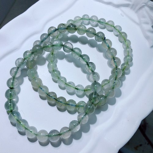 AA0132 天然绿发晶单圈手链6-7mm顺发绿水晶手串情侣首饰礼物