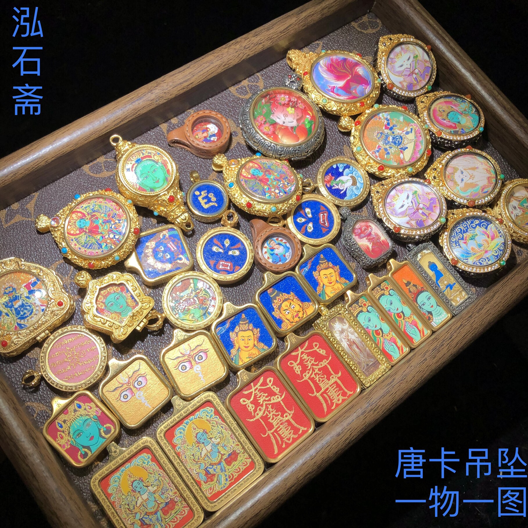 2A199 唐卡吊坠一物一图手绘绿度母观音黄财神凤九大黑天彩绘描金