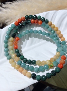 S890 天然A货翡翠蓝水多圈手链项链锁骨链黄翡红翡多宝翡翠约6mm