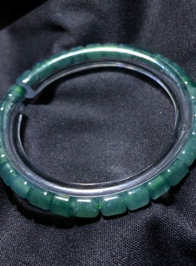 1A889 天然A货翡翠蓝水桶珠手链串冰蓝水约5mm单圈正品生日礼物