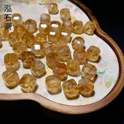 YY0488 天然黄水晶方糖通孔配件黄阿塞塔晶9mm手链配饰隔珠diy