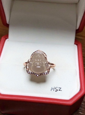 E508 天然和田玉烟紫佛公戒指S925银女16*14mm弥勒佛开口小众指环