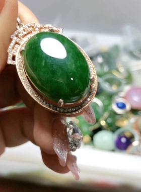 N025天然和田玉碧玉吊坠925纯银18x24mm