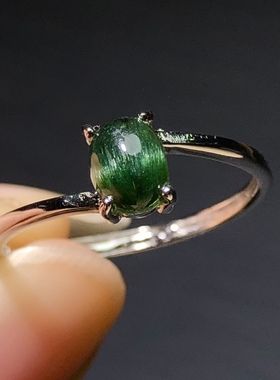 RR0109 天然绿碧玺戒指指环s925银6mm宝石礼物