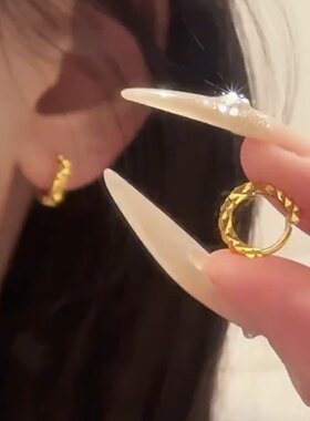 ZZ0636 足银990金色碎冰冰耳环纯银耳扣高级感精致耳圈独特气质女