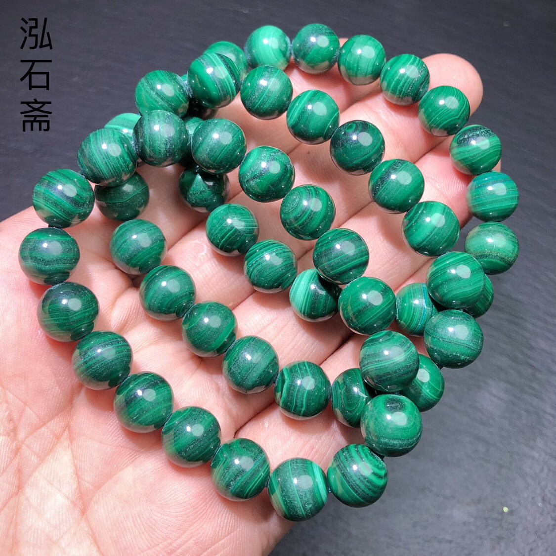 ZZ0295 天然孔雀石单圈手链10mm绿色水晶首饰礼物男女手串
