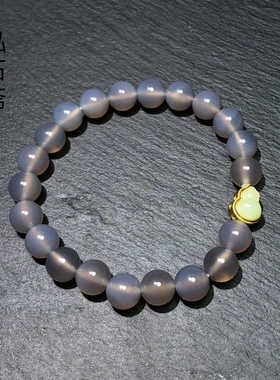 OO0174 天然烟紫色玛瑙玉髓手链8mm原创葫芦款冰种单圈