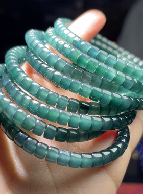 1A463 天然A货翡翠蓝水直切手链串高冰极限弧单圈女5-6mm v料