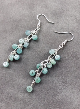 L513 天然A货翡翠耳坠冰蓝水耳饰礼物女满天星灵动5mm耳沟v料