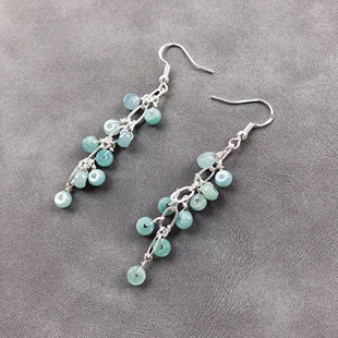 L513 天然A货翡翠耳坠冰蓝水耳饰礼物女满天星灵动5mm耳沟v料