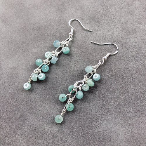 L513 天然A货翡翠耳坠冰蓝水耳饰礼物女满天星灵动5mm耳沟v料