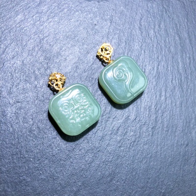 天然和田玉扎基拉姆方糖通孔配件且末蓝s925青黄口15mm祥云双面雕