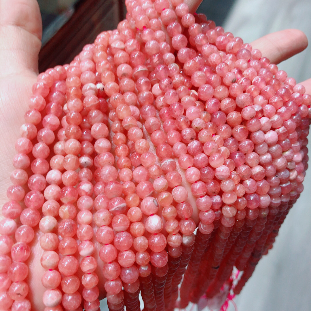 S755 天然红纹石半成品圆珠diy配件散珠手链半成品约5mm
