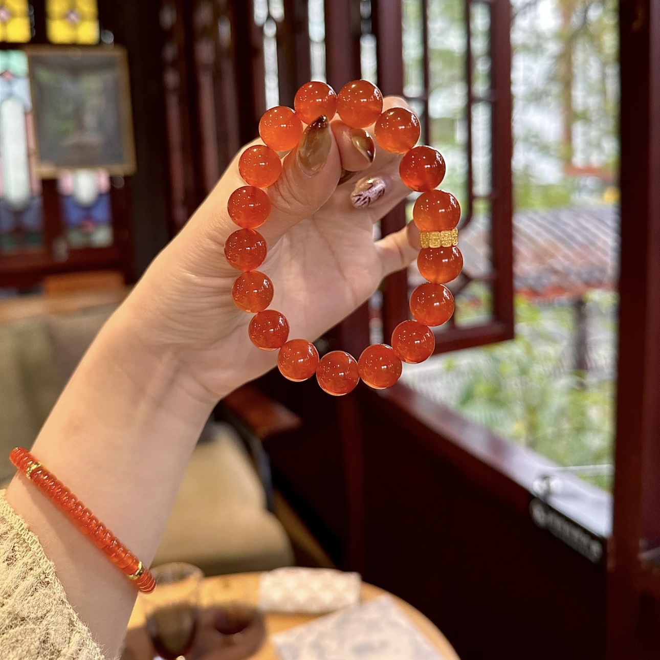 15A78 天然南红玛瑙手链串保山冰红8mm单圈老料樱桃女冰透