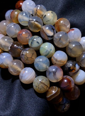 15A731 天然龙纹玛瑙手链串约10mmm彩色爆花龙鳞石单圈情侣礼物