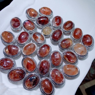 I909 13mm椭圆镶嵌手链手串配饰 天然红胶花通孔配件凤羽水晶18