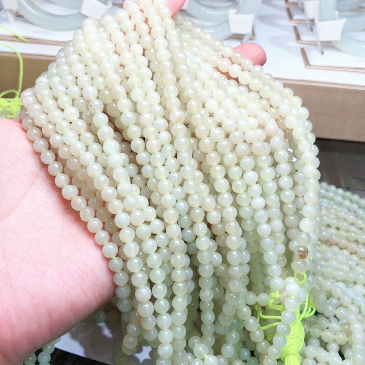 新疆天然和田玉黄口佛珠项链手链