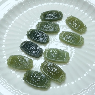 P011 天然和田玉手腕牌晴水湖水绿九尾狐凤九手牌25*12mm玉石挂坠