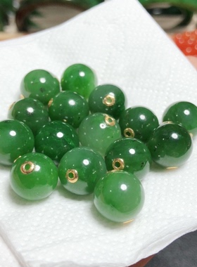 A0 21俄料天然和田玉碧玉吊坠有瑕疵11mm18k真金路路通