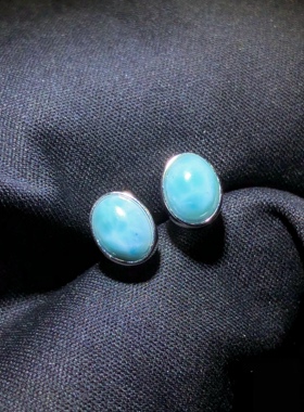 GG0822 天然海纹石椭圆款耳钉拉力玛宝石耳坠女s925银针9/7mm