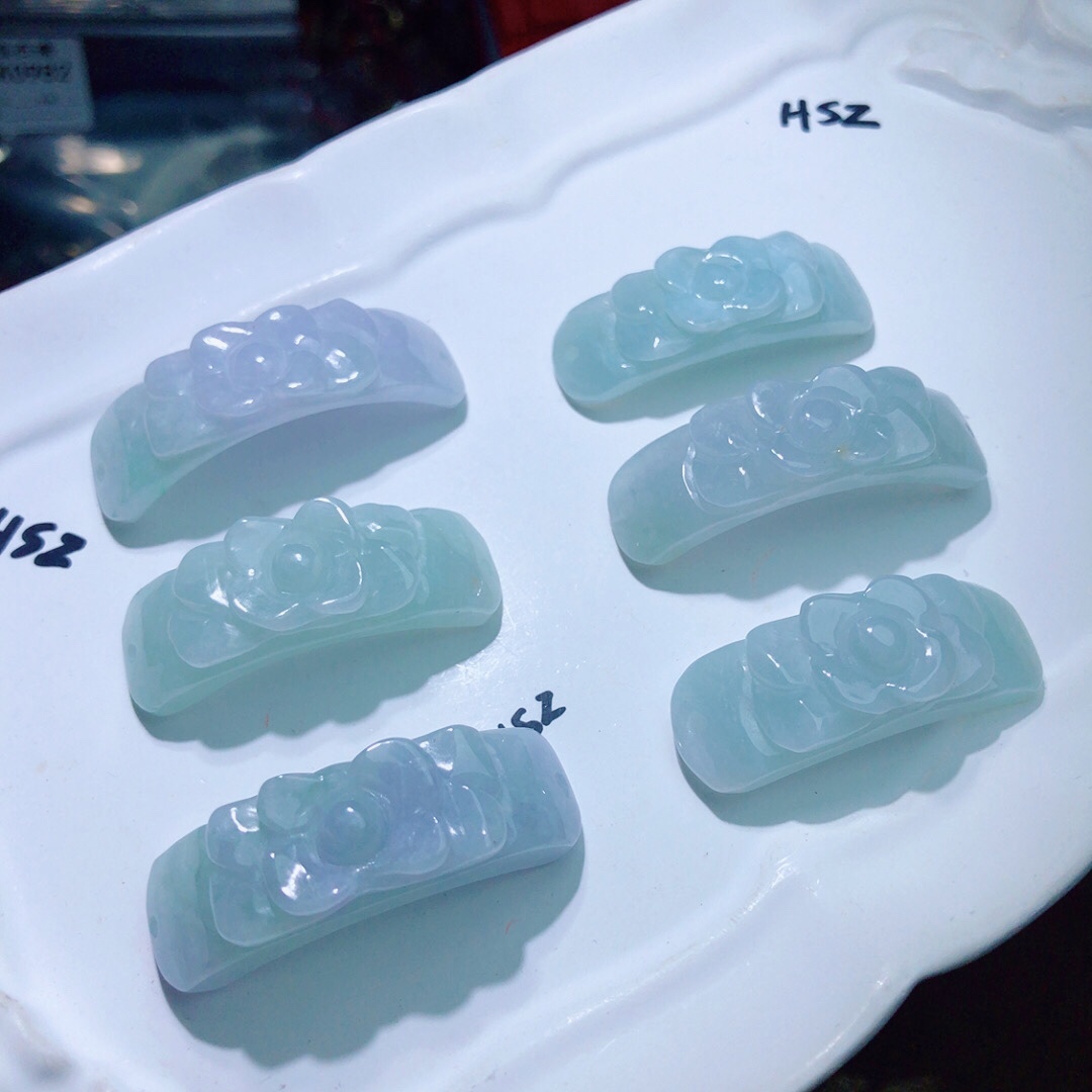 KK0509 天然A货翡翠手腕牌花牌吊坠春彩果绿腕牌diy编织手链3-4cm