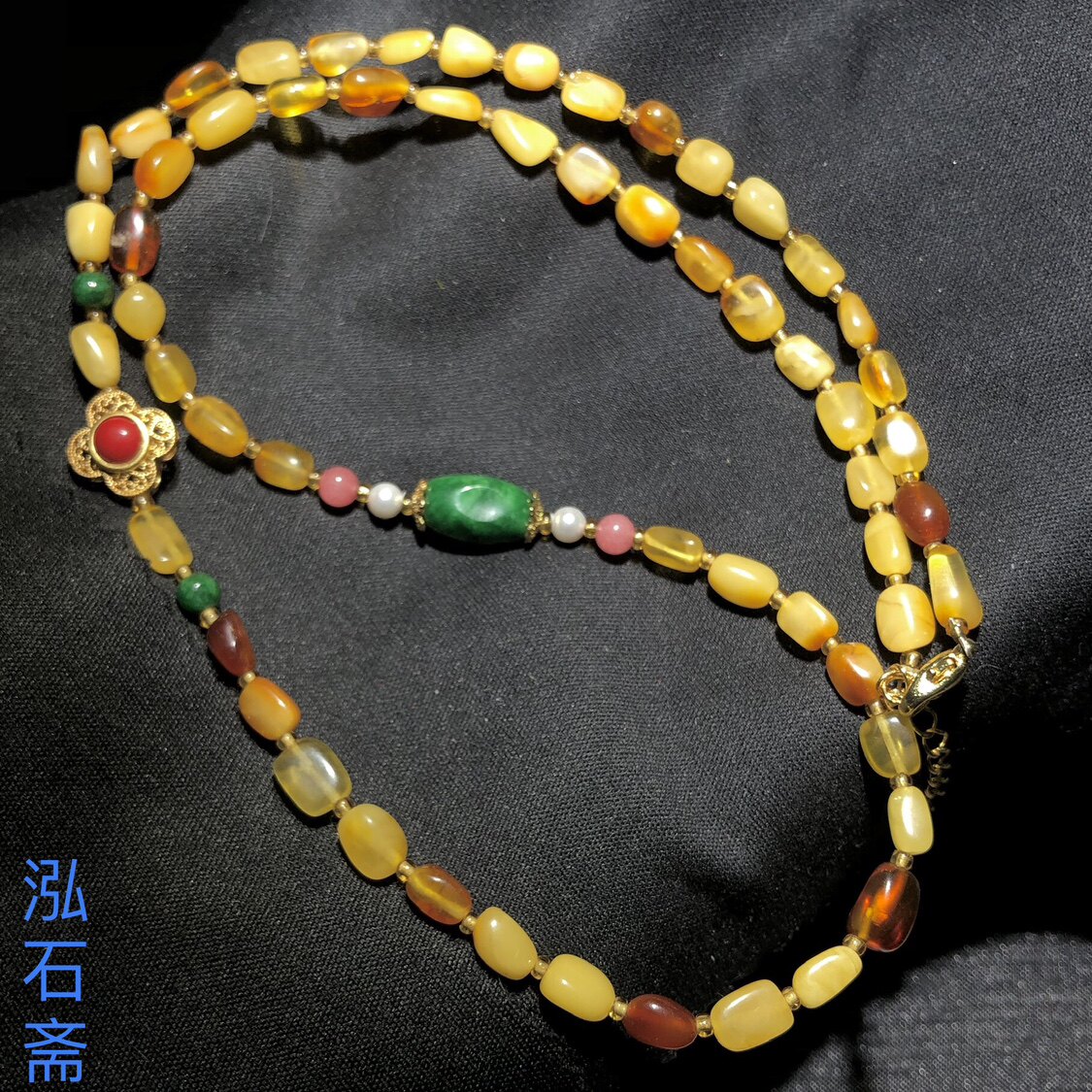 1A809 天然血珀锁骨项链鸡油黄妖花随行3-5mm挂链女琥珀